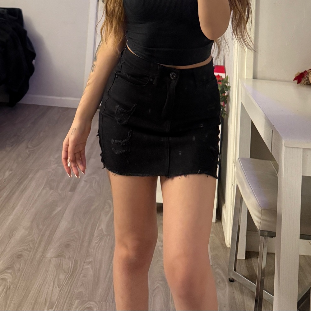 Black Denim Mini Skirt